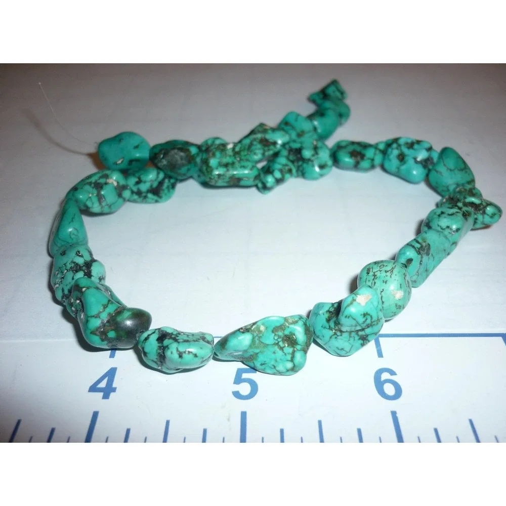 Natural Turquoise Nugget Loose Beads Strand Teal Blue Black‎ Matrix Boho 8 Inch